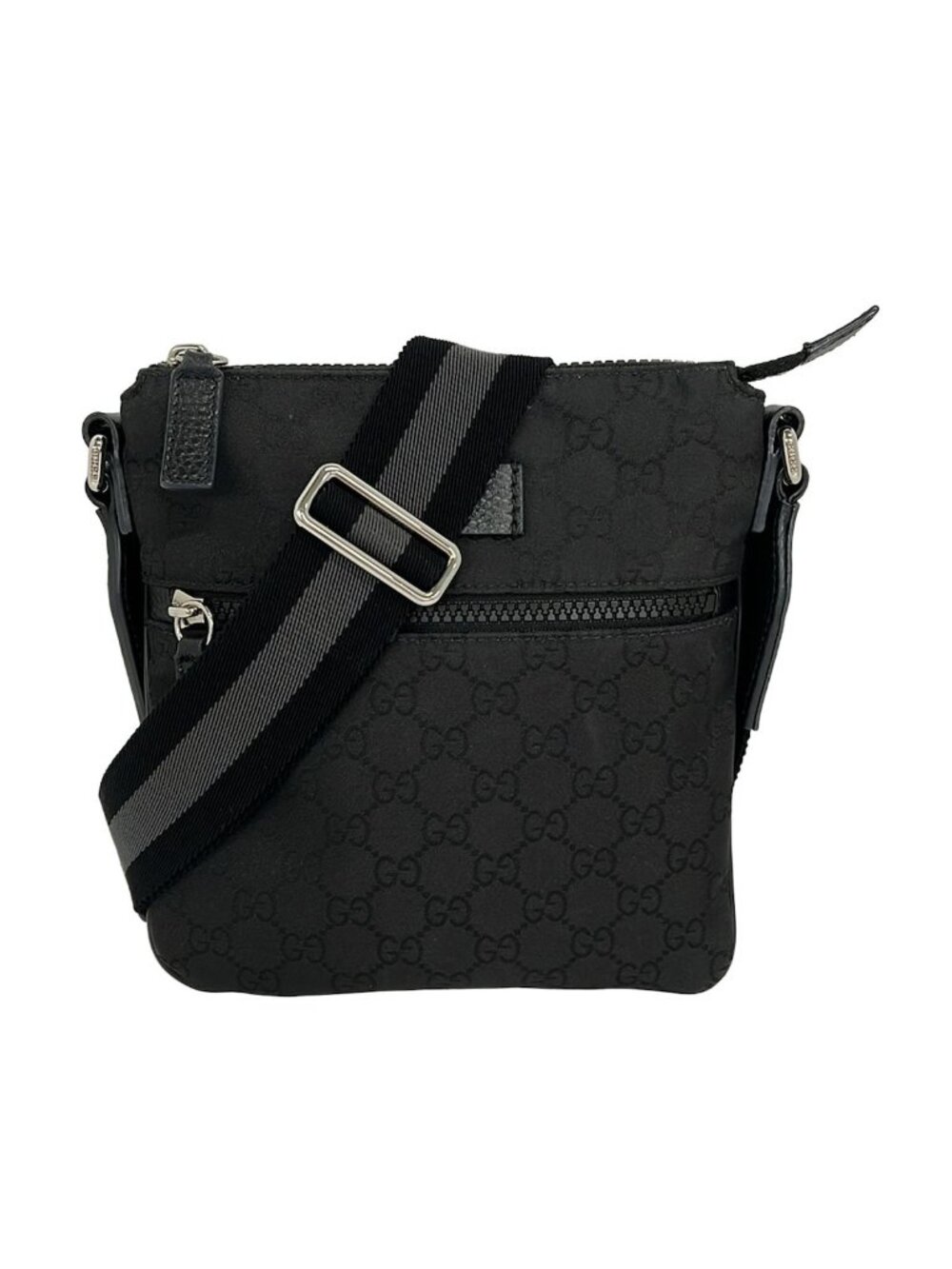 Gucci Shoulder Bag GG Pattern Black Leather